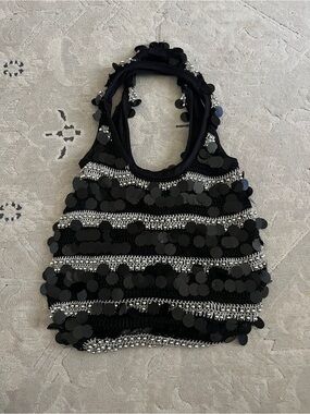 Black Sequin & Silver Bead Bag